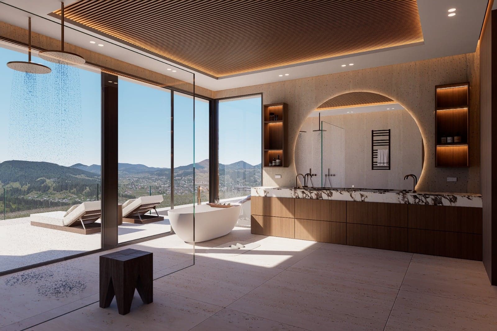 Badeværelse med regnbruser og udsigt over Costa del Sol